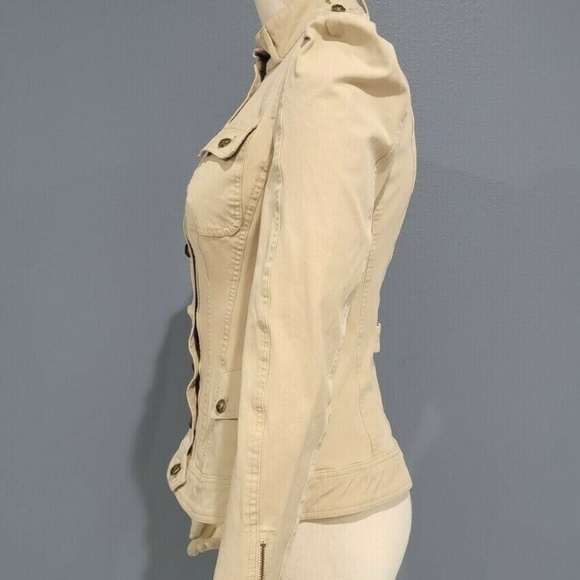 BETSEY JOHNSON khaki tan skull buttons denim jean military jacket, size 0 - Picture 13 of 13